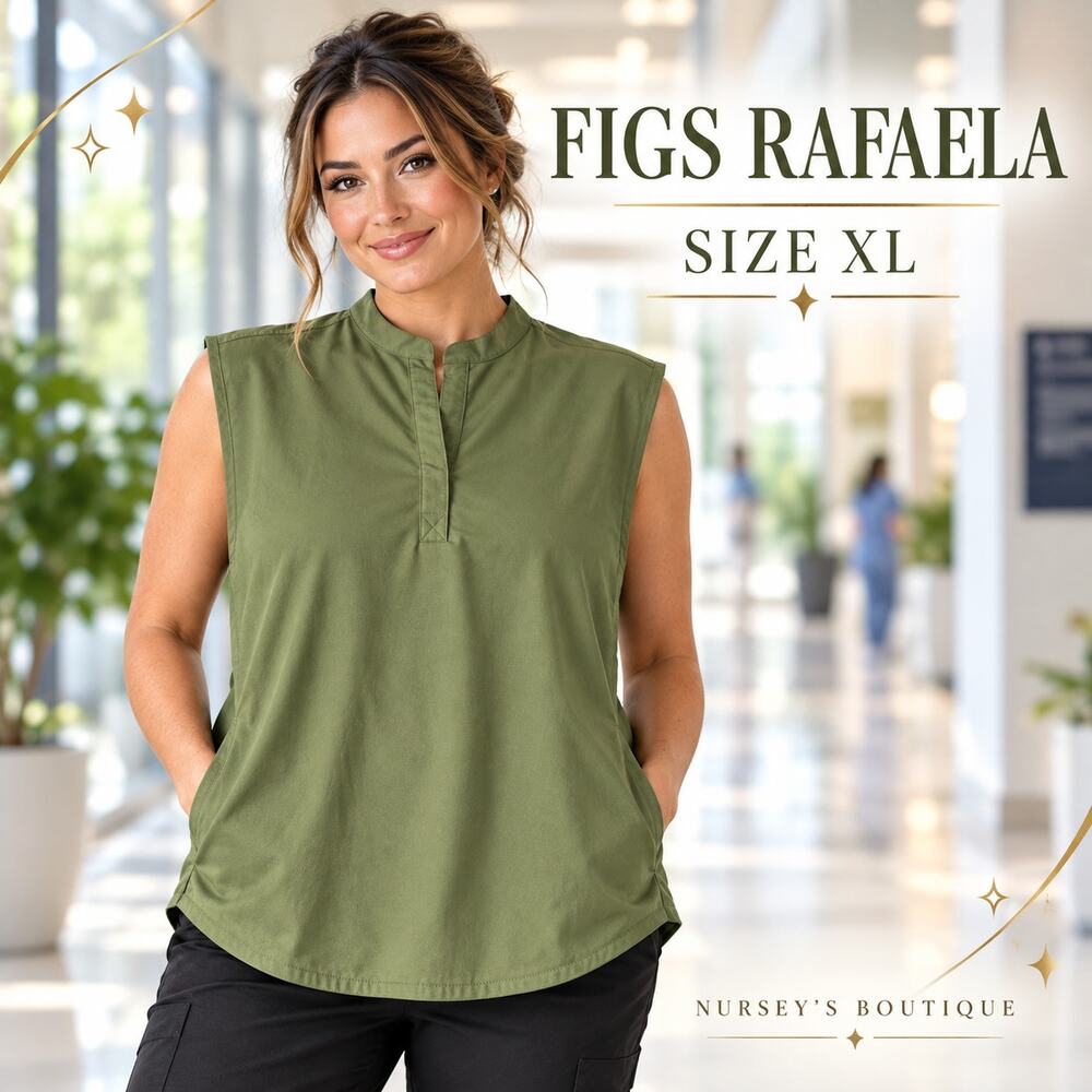 FIGS Rafaela Oversized Scrub Top XL Olive Green Sleeveless Medical Workwear